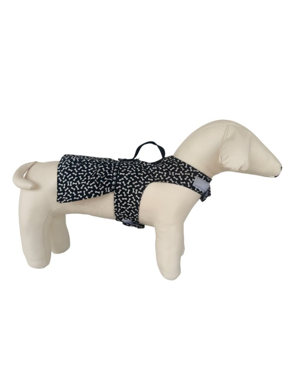 Handmade Small Dog Adjustable Dress Outfit w Harness Cute Black White Bone Print - Picture 4 of 5